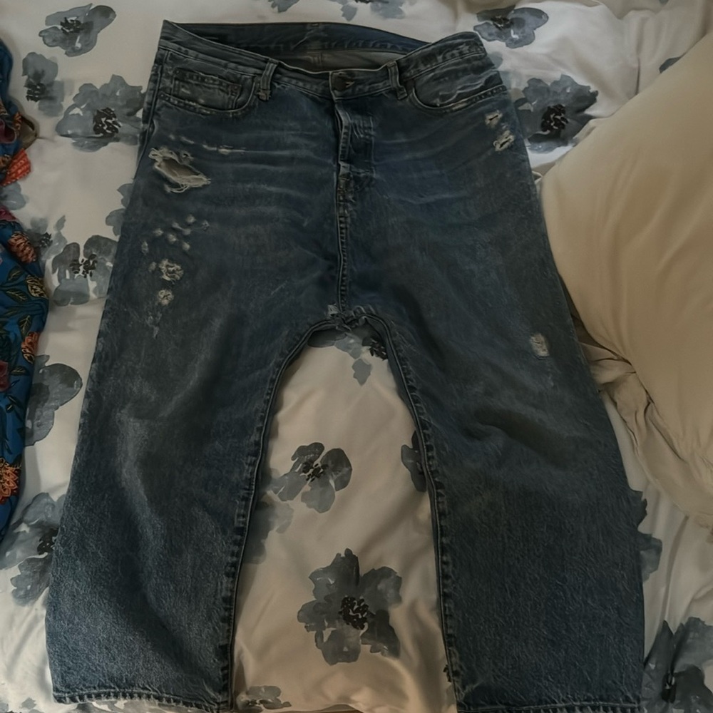 R13 Tailored drop Bain color with rips jeans 30